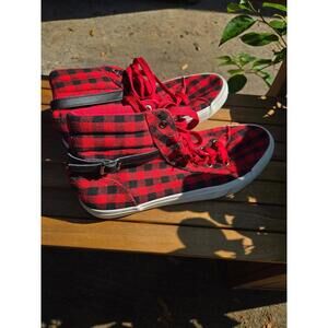 Red plaid High Top Sneakers Buffalo Check Olivia miller Black Strap Sz 11